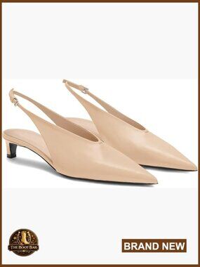 Low Kitten Heel Pointed Toe Slingback Pumps Dressy Work Shoes